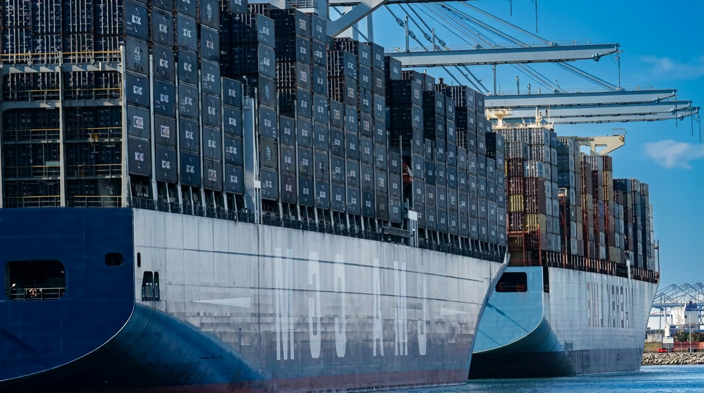 Container ship at port with cranes